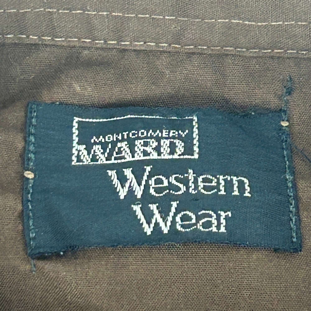 Montgomery Ward Western Shirt Mens L Brown Pearl Snap Smile Pocket Vintage 70s - Picture 5 of 11